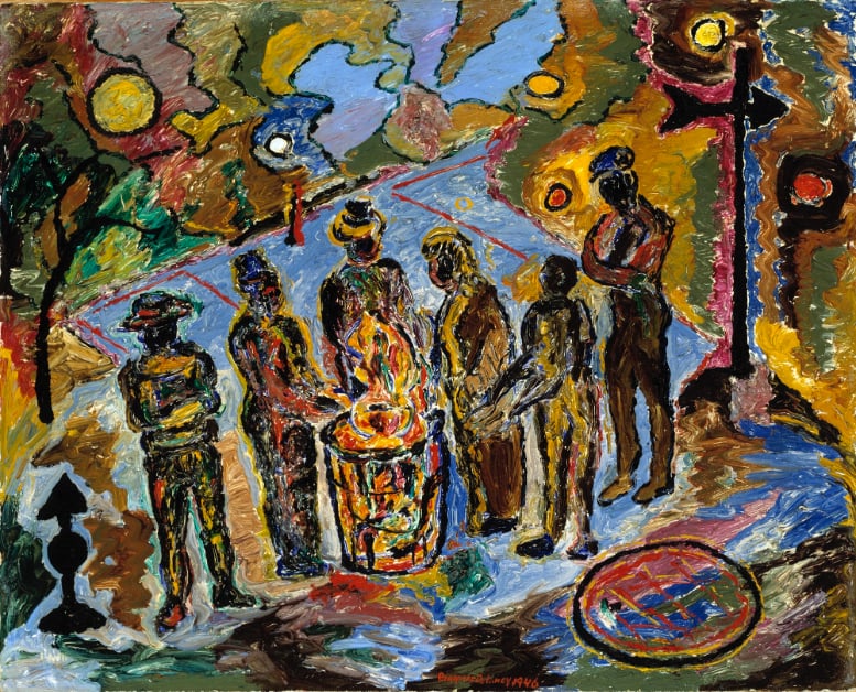 Beauford Delaney- Can Fire In The Park - representational abstract painting - New York City - credit: Smithsonian American Art Museum